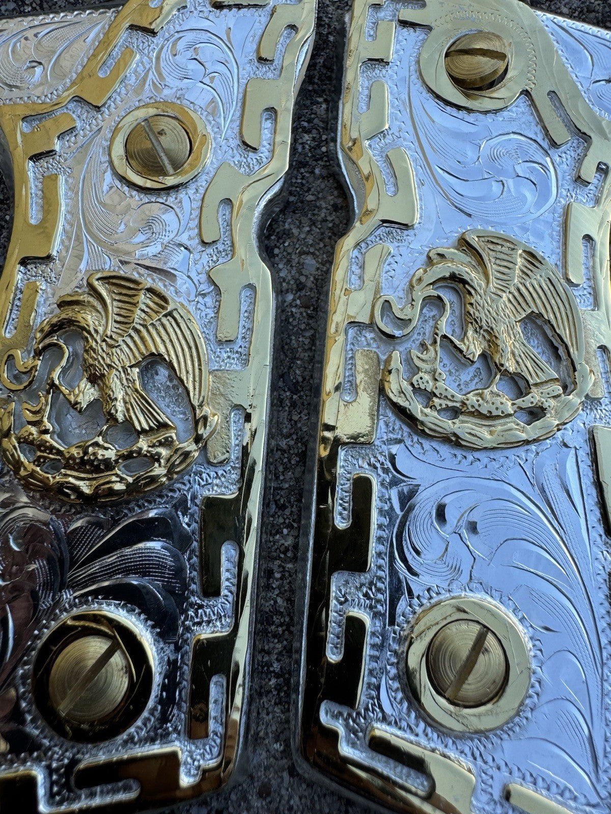 Beretta 92FS Cachas Mexican Eagle Gold Plated Pistol Custom Grips & Gold Screws