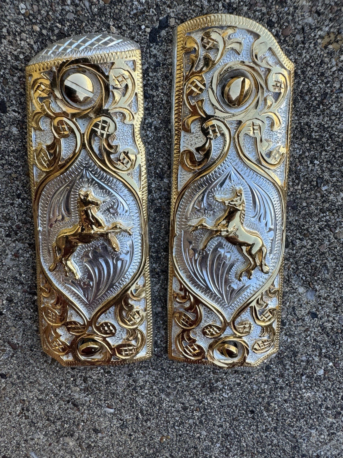 1911 45 38 Super Full Size Colt Horse Gold Gun Pistol Grip Cachas & 24K Screws
