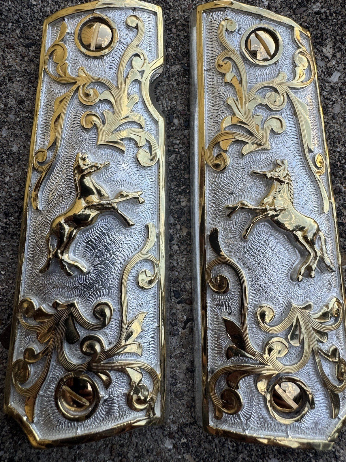 1911 45 38 Super Full Size Horse Gold Gun Pistol Grip Cachas & 24K Screws