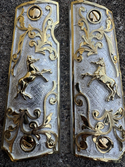 1911 45 38 Super Full Size Horse Gold Gun Pistol Grip Cachas & 24K Screws