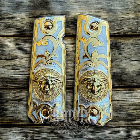 1911 45 38 Super Full Size Versace Gold Gun Pistol Grip Cachas & 24K Screws