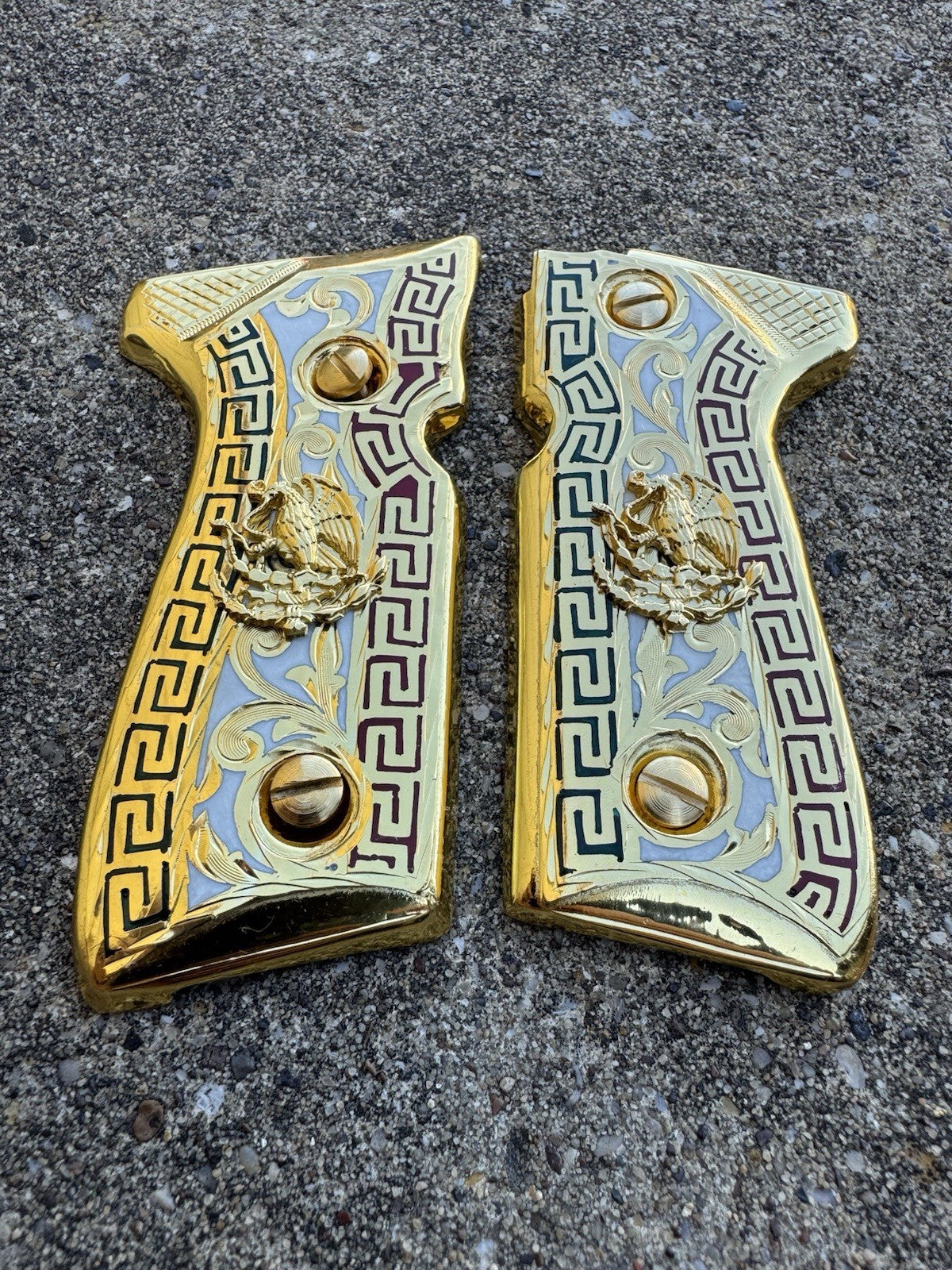 Beretta 92FS Cachas Aguila Gold Plated Pistol Custom Grips & Gold Screws