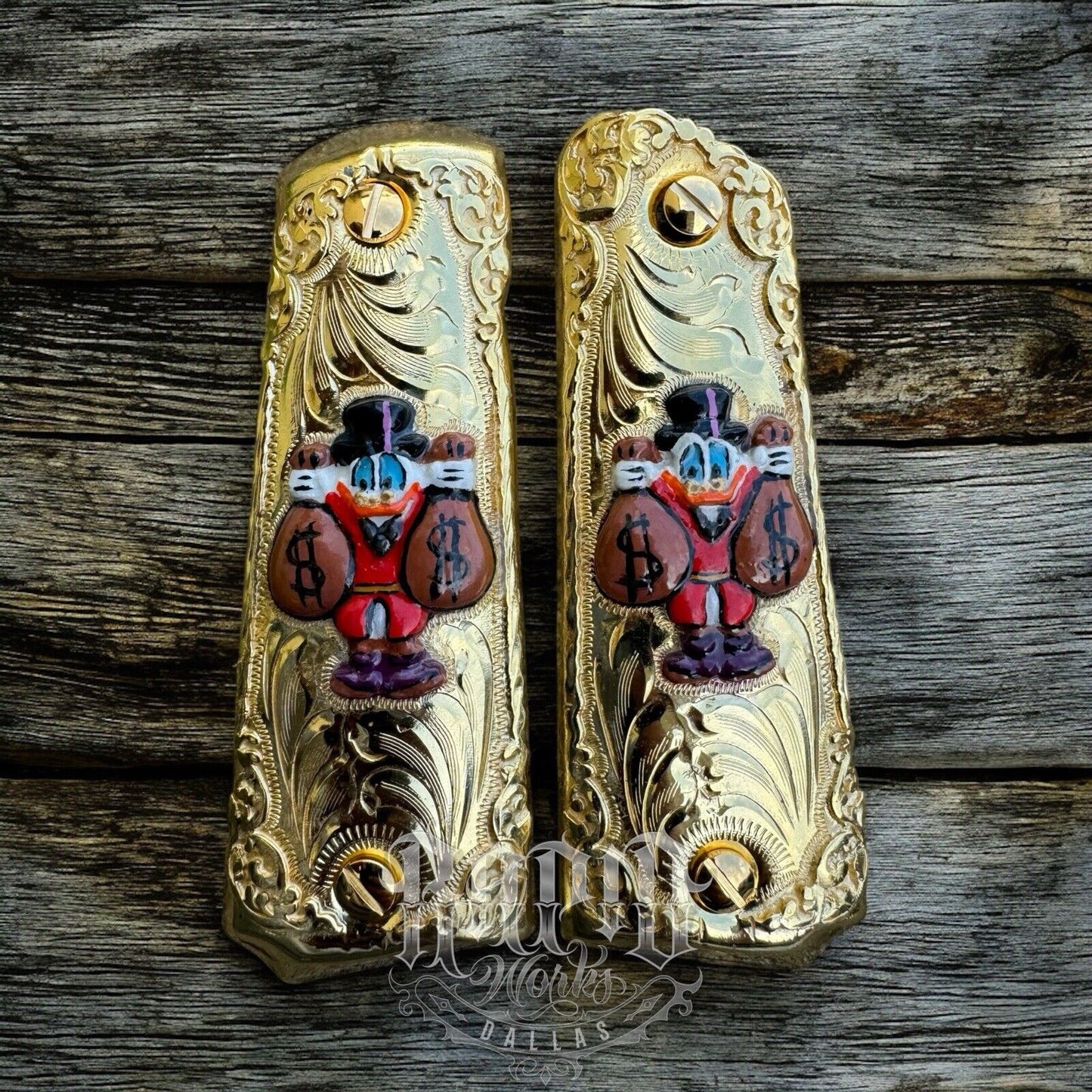 1911 45 38 Super Full Size Mcscrooge Duck Gold Gun Pistol Grip Cachas &24K Screw