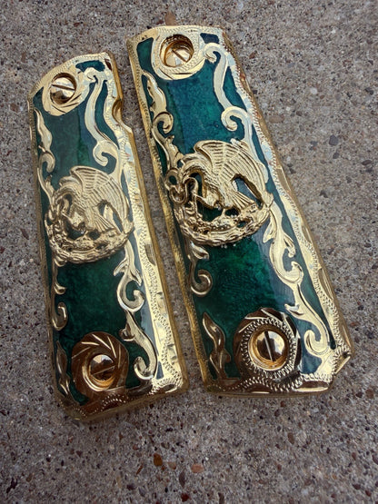 1911 45 38 Super Full Size Mexican Eagle Gold Gun Pistol Grip Cachas & 24K Screw