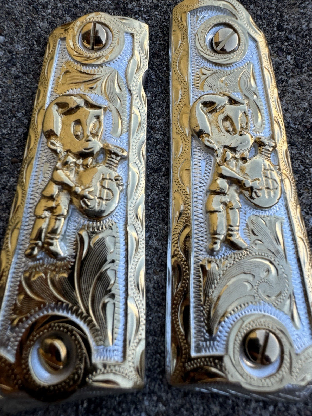 1911 45 38 Super Full Size Richie Rich Gold Gun Pistol Grip Cachas & 24K Screws