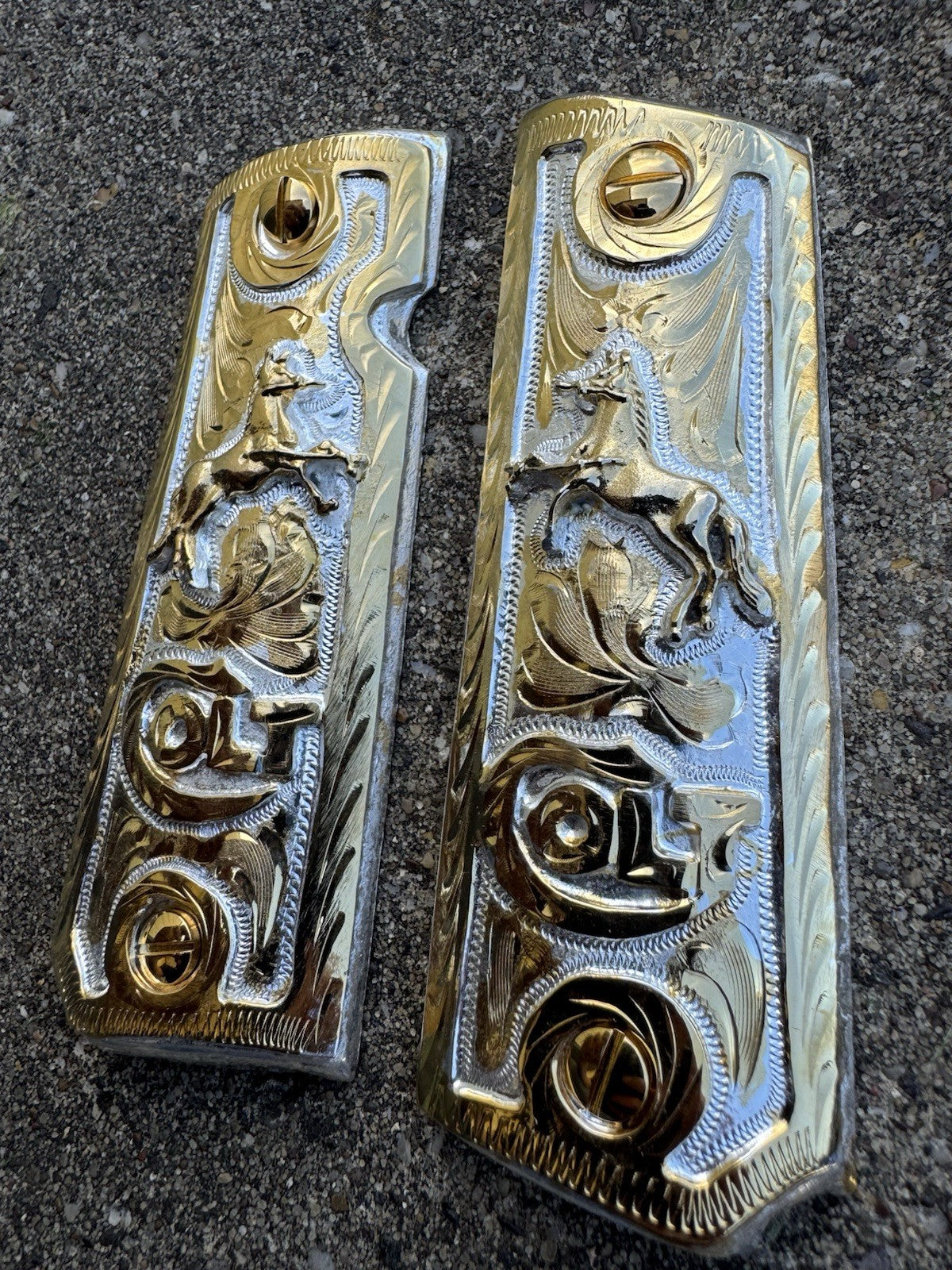 1911 45 38 Super Full Size Colt Horse Gold Gun Pistol Grip Cachas & 24K Screws