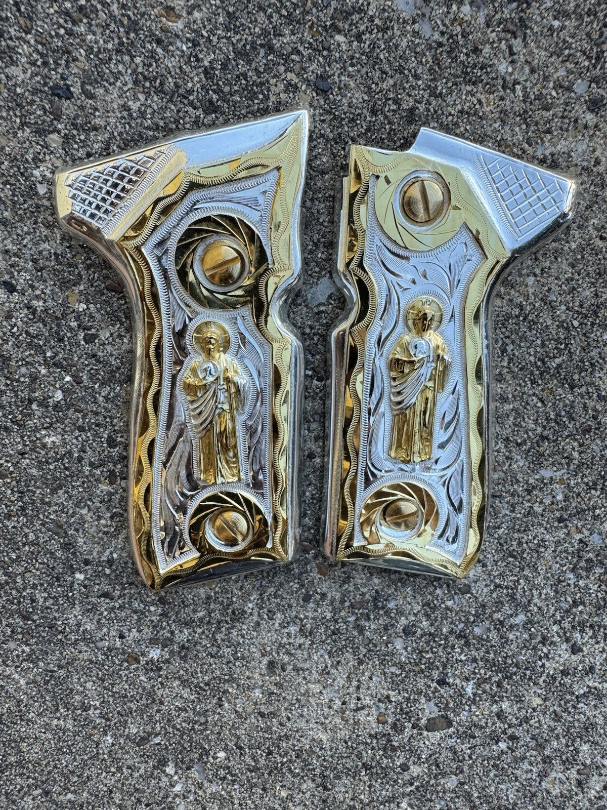 Beretta 92FS Cachas San Judas Gold Plated Pistol Custom Grips & Gold Screws