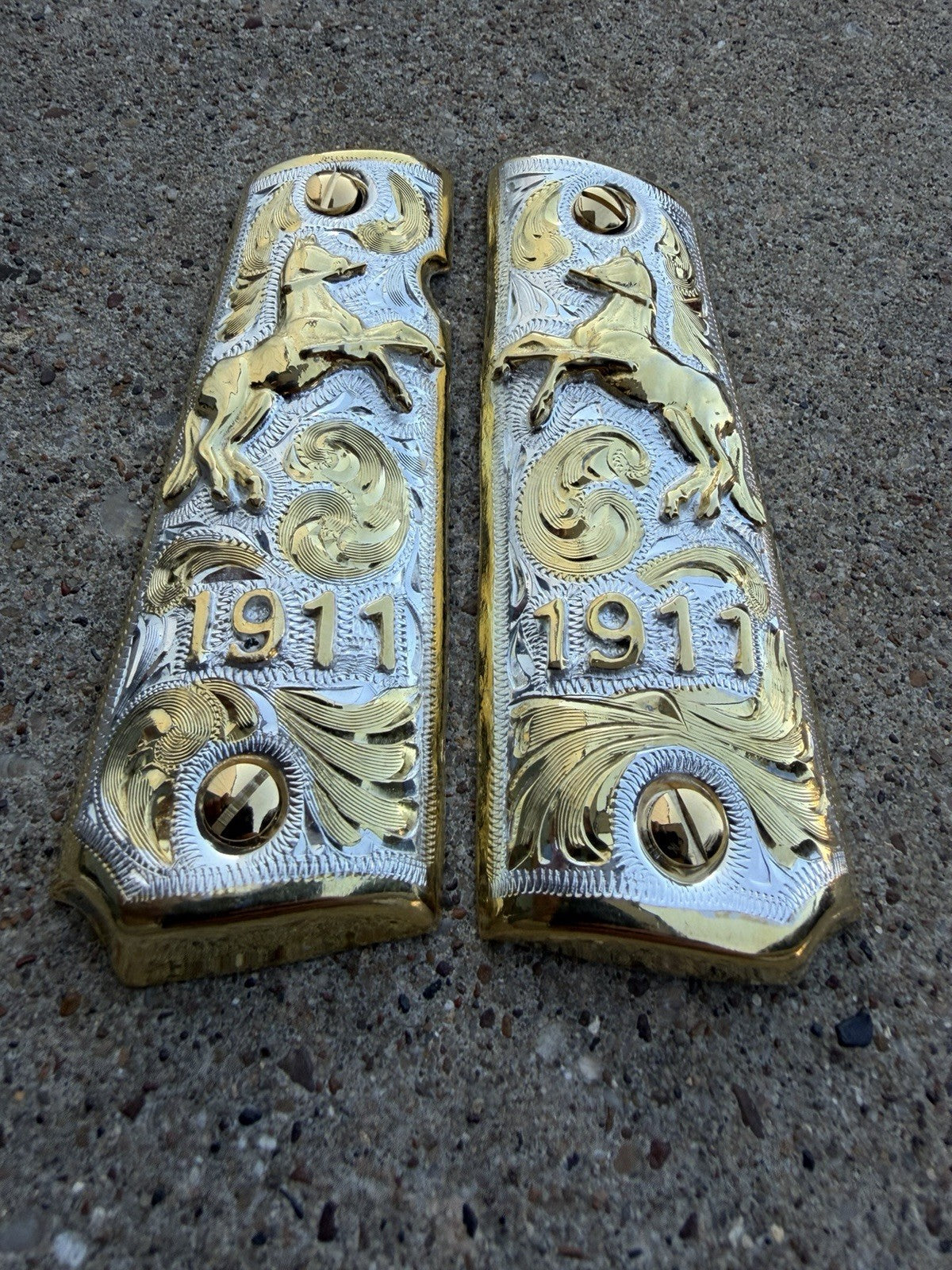 1911 45 38 Super Full Size Horse Gold Gun Pistol Grip Cachas & 24K Screws