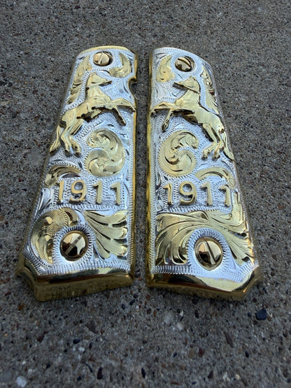 1911 45 38 Super Full Size Horse Gold Gun Pistol Grip Cachas & 24K Screws