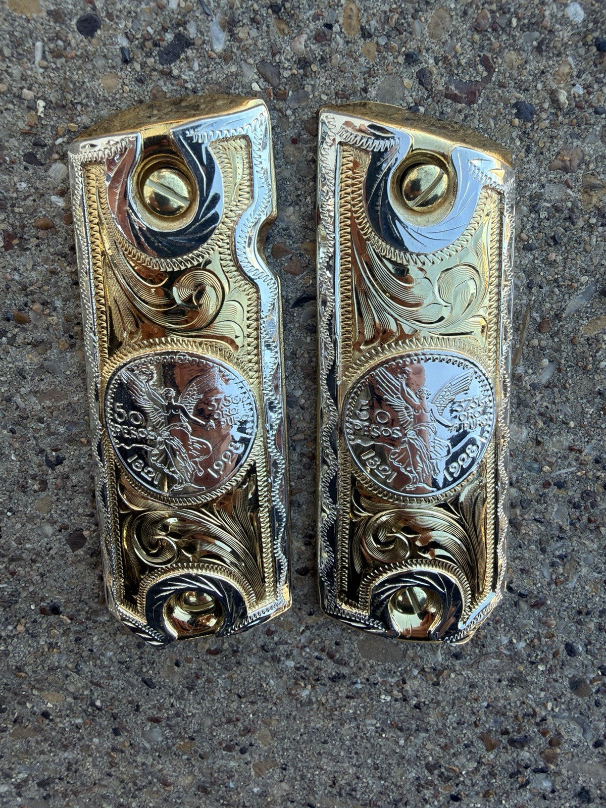 1911 45 38 Super Full Size Centenario Gold Gun Pistol Grip Cachas & 24K Screws