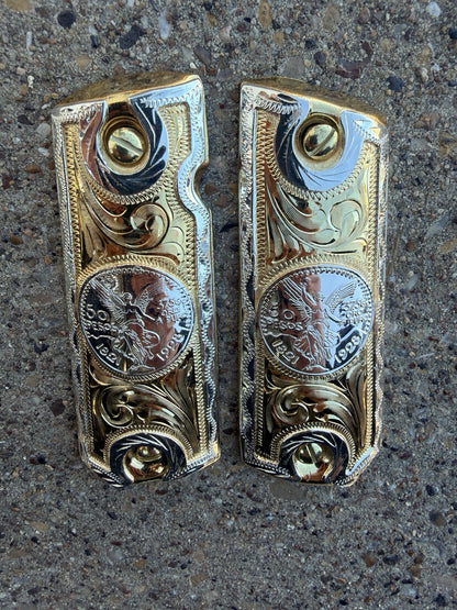 1911 45 38 Super Full Size Centenario Gold Gun Pistol Grip Cachas & 24K Screws