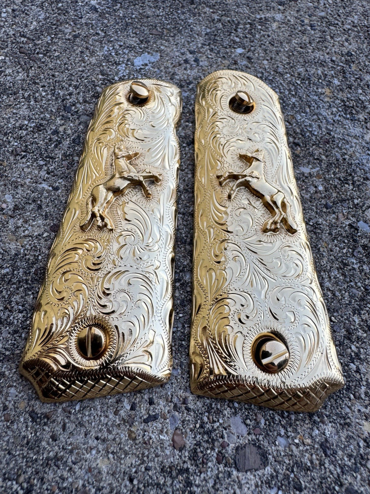 1911 45 38 Super Full Size Horse Gold Gun Pistol Grip Cachas & 24K Screws