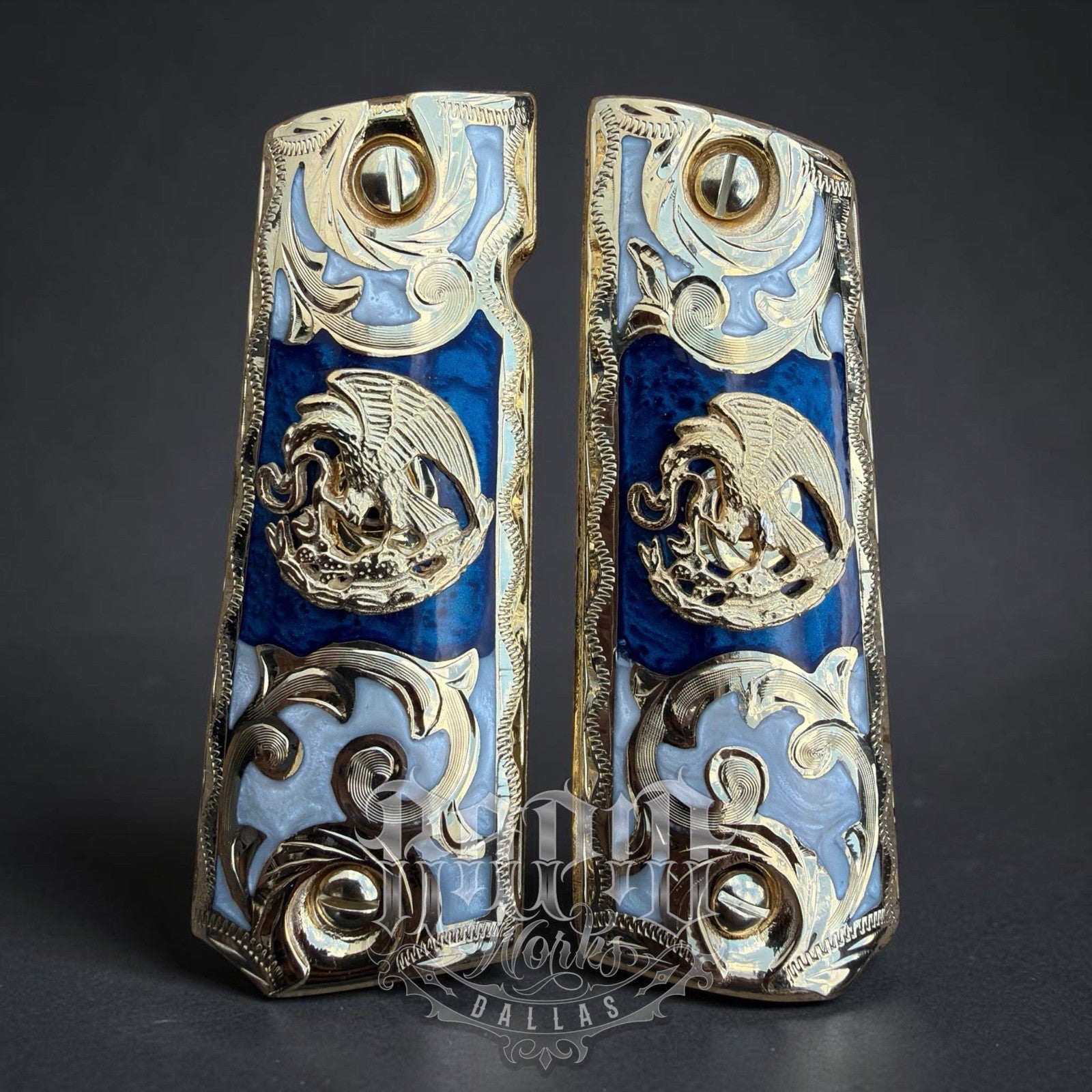 1911 45 38 Super Full Size Mexican Eagle Gold Gun Pistol Grip Cachas & 24K Screw