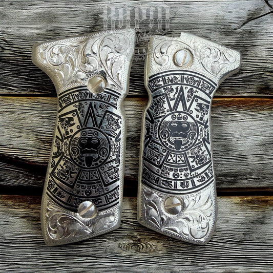 Beretta 92FS Cachas Aztec Gold Plated Pistol Custom Grips & Silver Screws