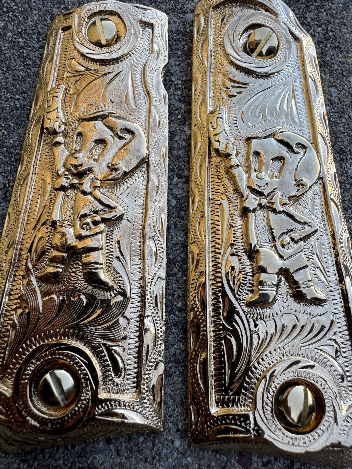 1911 45 38 Super Full Size Richie Rich Gold Gun Pistol Grip Cachas & 24K Screws
