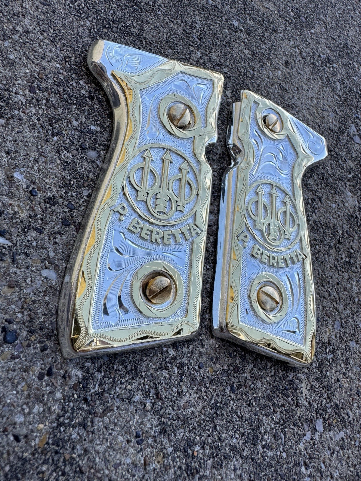 Beretta 92FS Cachas Gold Plated Pistol Custom Grips & Gold Screws