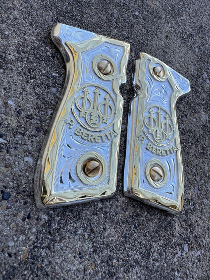 Beretta 92FS Cachas Gold Plated Pistol Custom Grips & Gold Screws