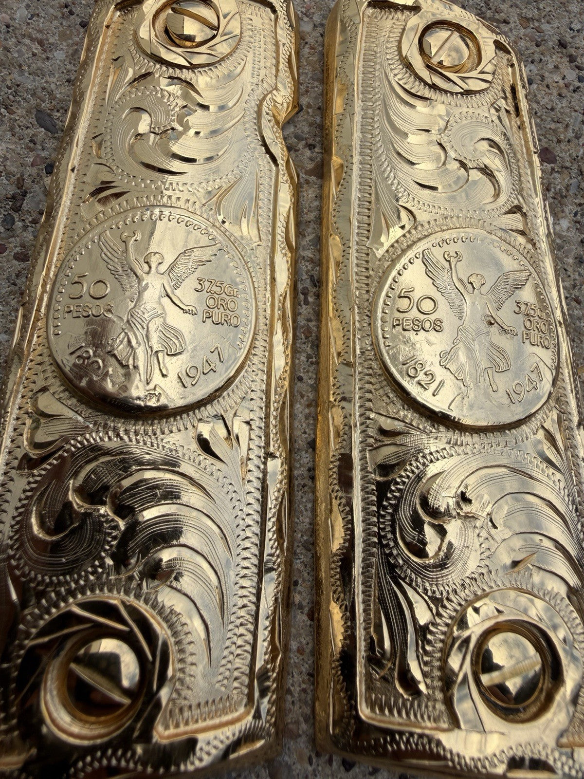 1911 45 38 Super Full Size Centenario Gold Gun Pistol Grip Cachas & 24K Screws