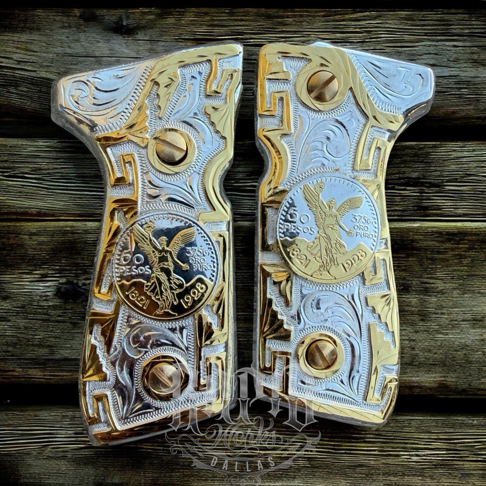 Beretta 92FS Cachas Centenario Gold Plated Pistol Custom Grips & Gold Screws