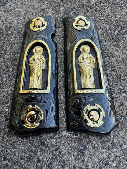 1911 45 38 Super Full Size San Judas Gold Gun Pistol Grip Cachas & 24K Screws