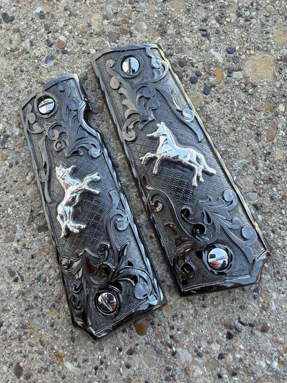 1911 45 38 Super Full Size Horse Gun Pistol Grip Cachas & Polished Screws