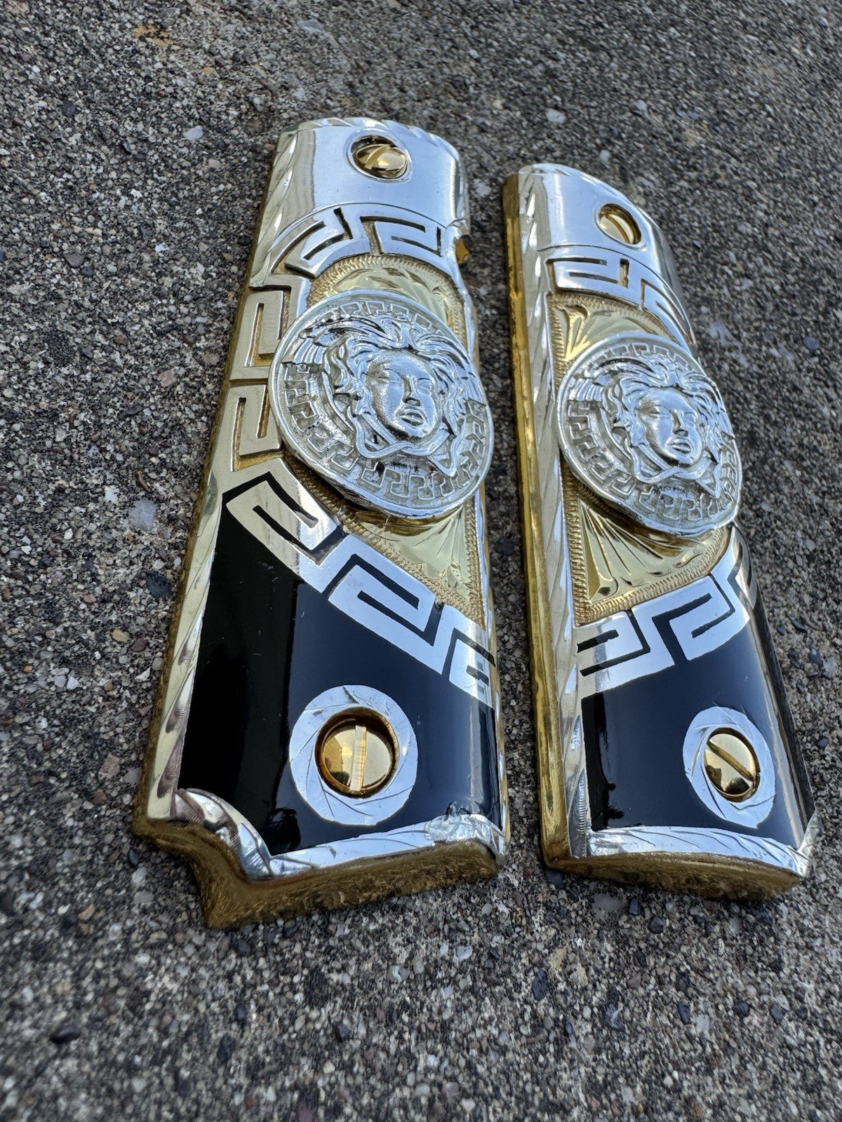 1911 45 38 Super Full Size Versace Gold Gun Pistol Grip Cachas & 24K Screws