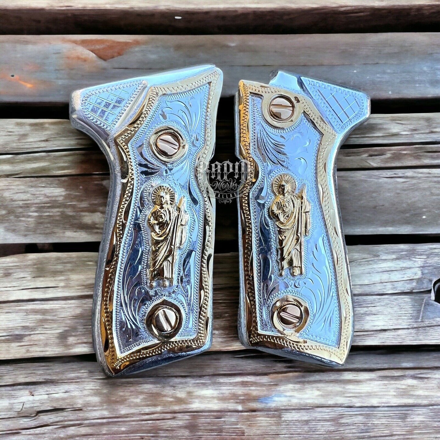 Beretta 92FS San Judas Cachas Gold Plated Pistol Grips Custom & 24k Screws