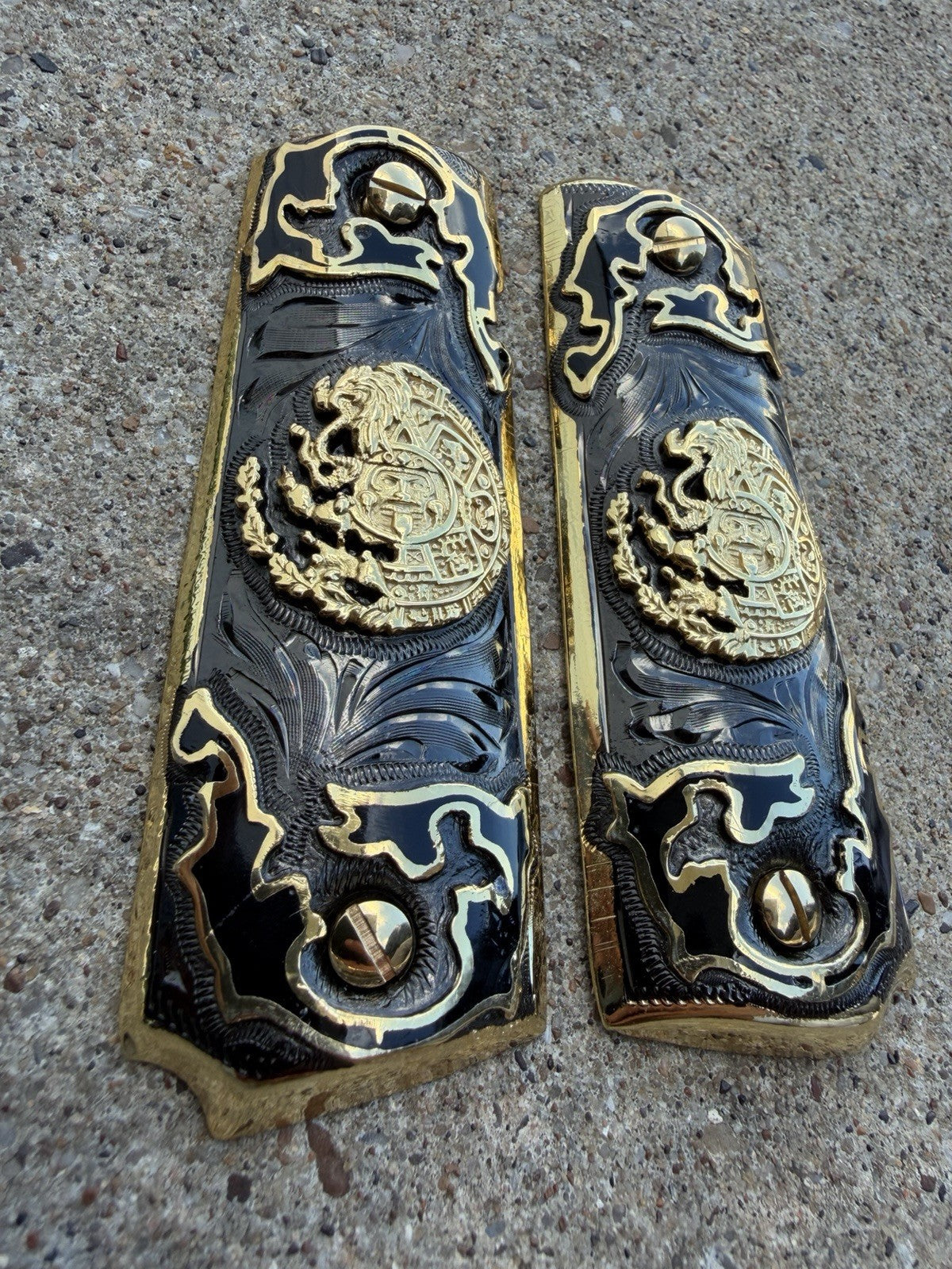 1911 45 38 Super Full Size Azteca Gold Gun Pistol Grip Cachas & 24K Screws