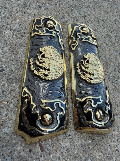 1911 45 38 Super Full Size Azteca Gold Gun Pistol Grip Cachas & 24K Screws