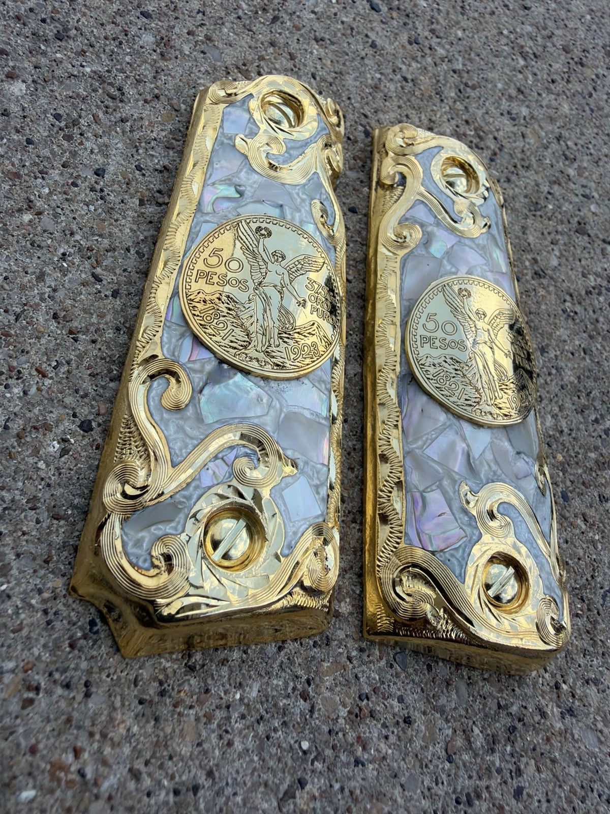 1911 45 38 Super Full Size Centenario Gold Gun Pistol Grip Cachas & 24K Screws