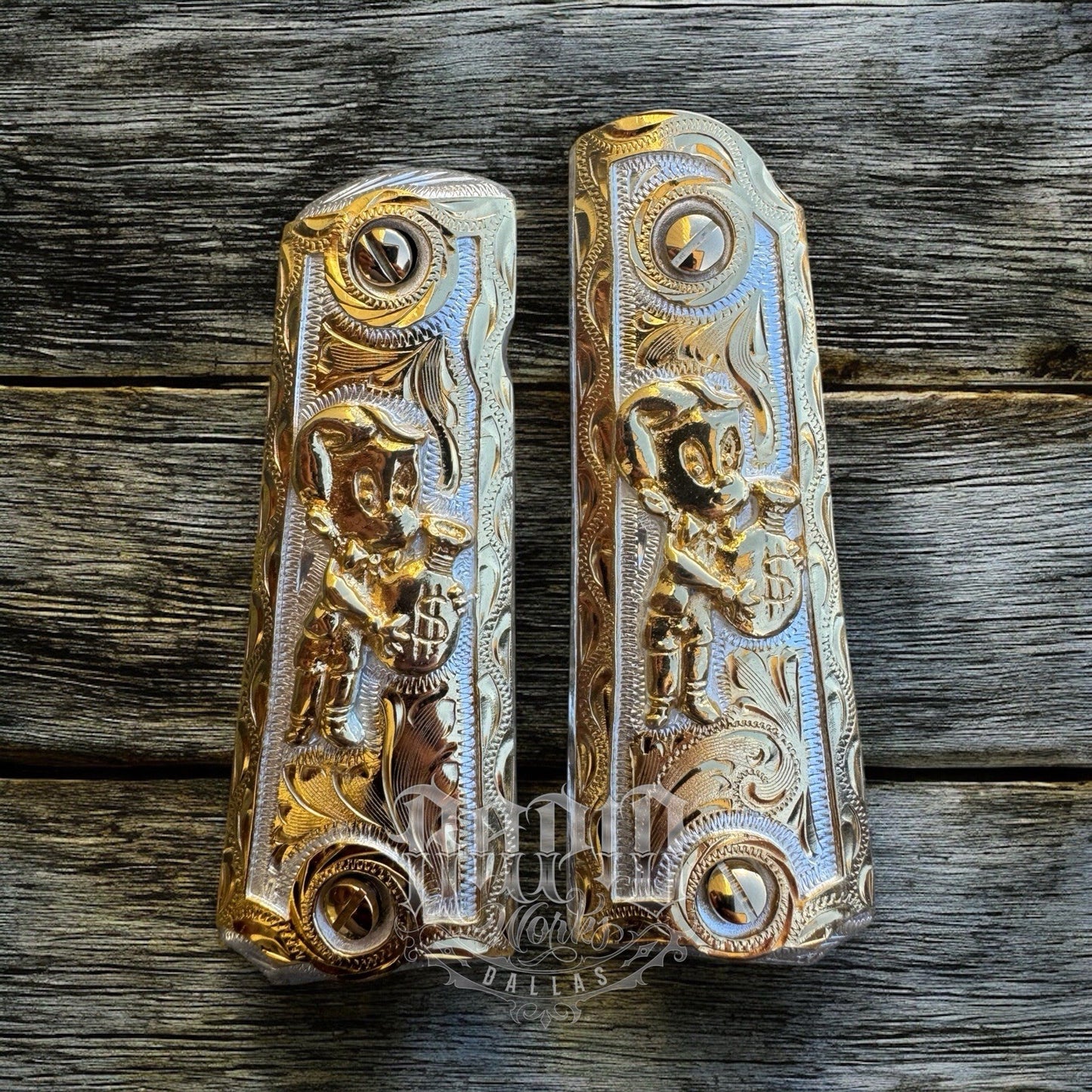 1911 45 38 Super Full Size Richie Rich Gold Gun Pistol Grip Cachas & 24K Screws
