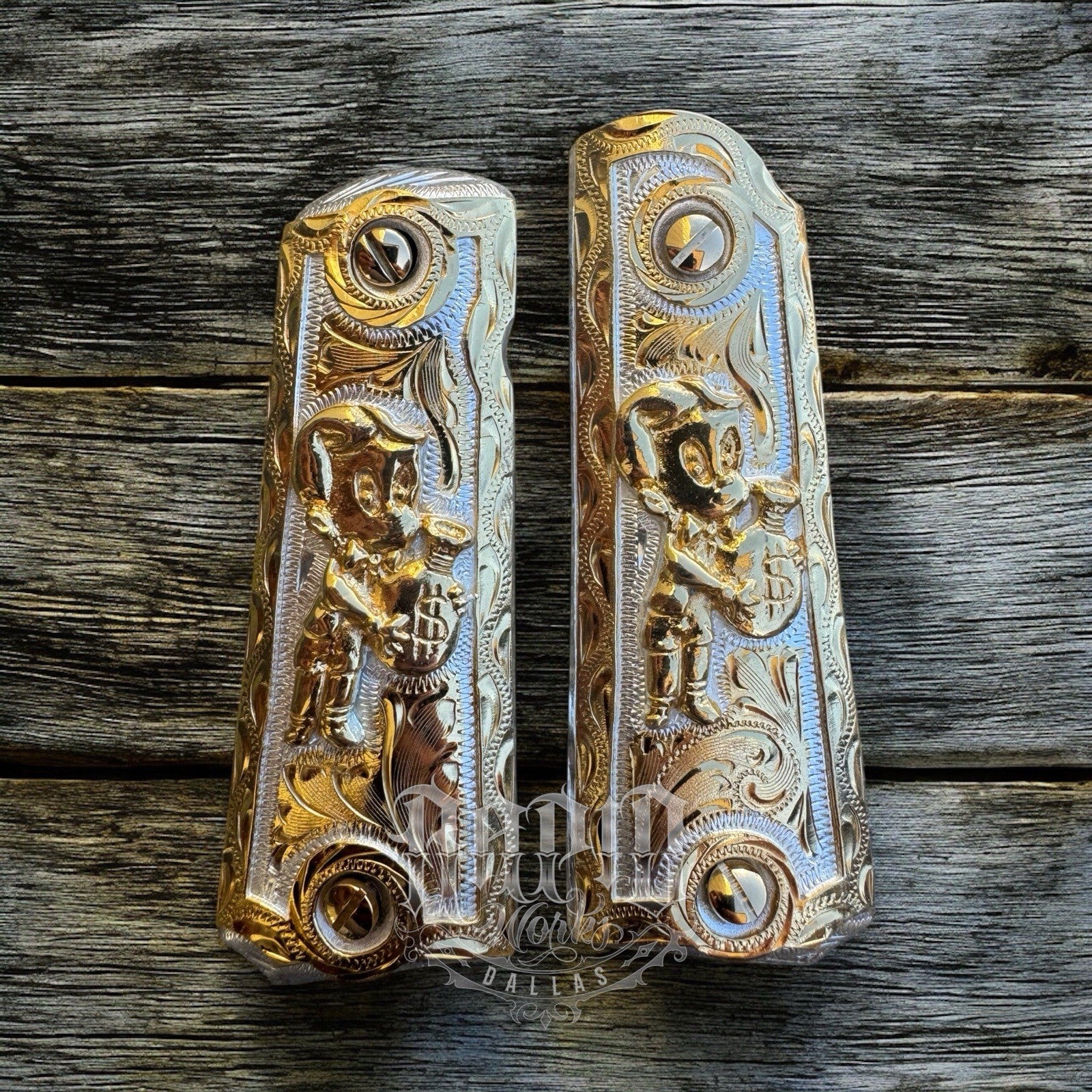 1911 45 38 Super Full Size Richie Rich Gold Gun Pistol Grip Cachas & 24K Screws