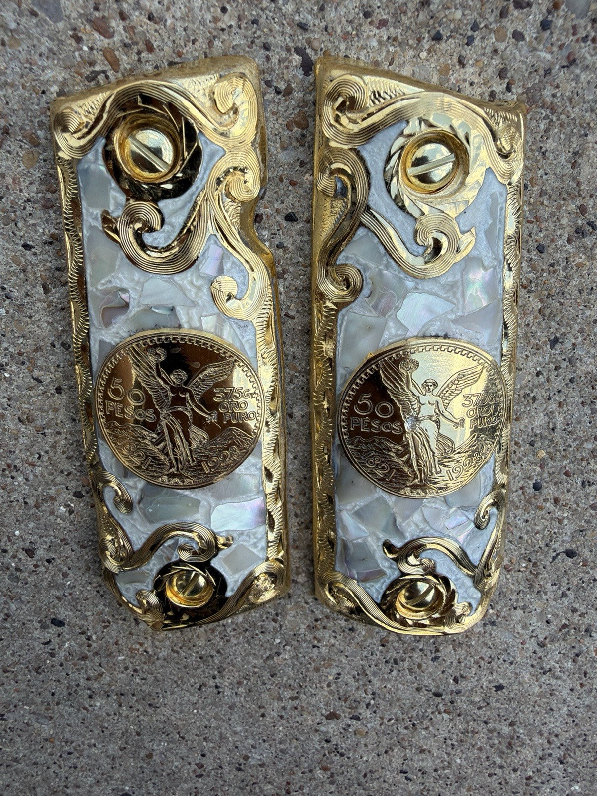 1911 45 38 Super Full Size Centenario Gold Gun Pistol Grip Cachas & 24K Screws