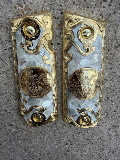 1911 45 38 Super Full Size Centenario Gold Gun Pistol Grip Cachas & 24K Screws