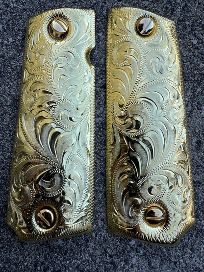 1911 45 38 Super Full Size Gold Gun Pistol Grip Cachas Chapeado & 24K Screws