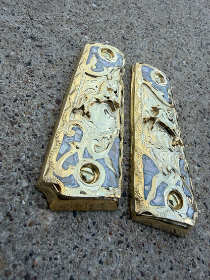 1911 45 38 Super Full Size Horse Gold Gun Pistol Grip Cachas & 24K Screws