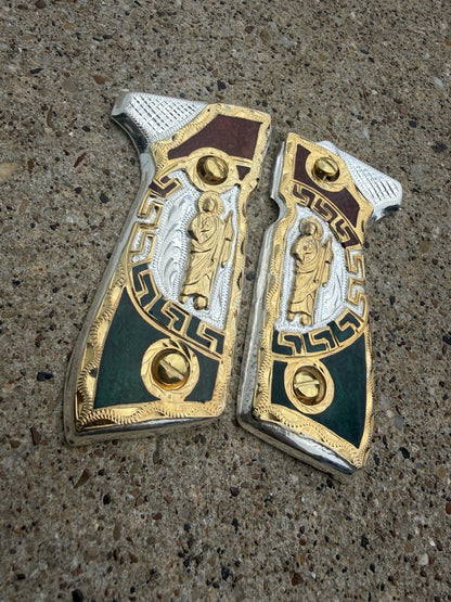 Beretta 92FS Cachas San Judas Gold Plated Pistol Custom Grips & Gold Screws