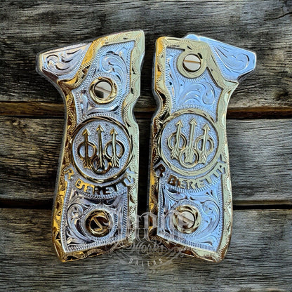 Beretta 92FS Cachas Gold Plated Pistol Custom Grips & Gold Screws