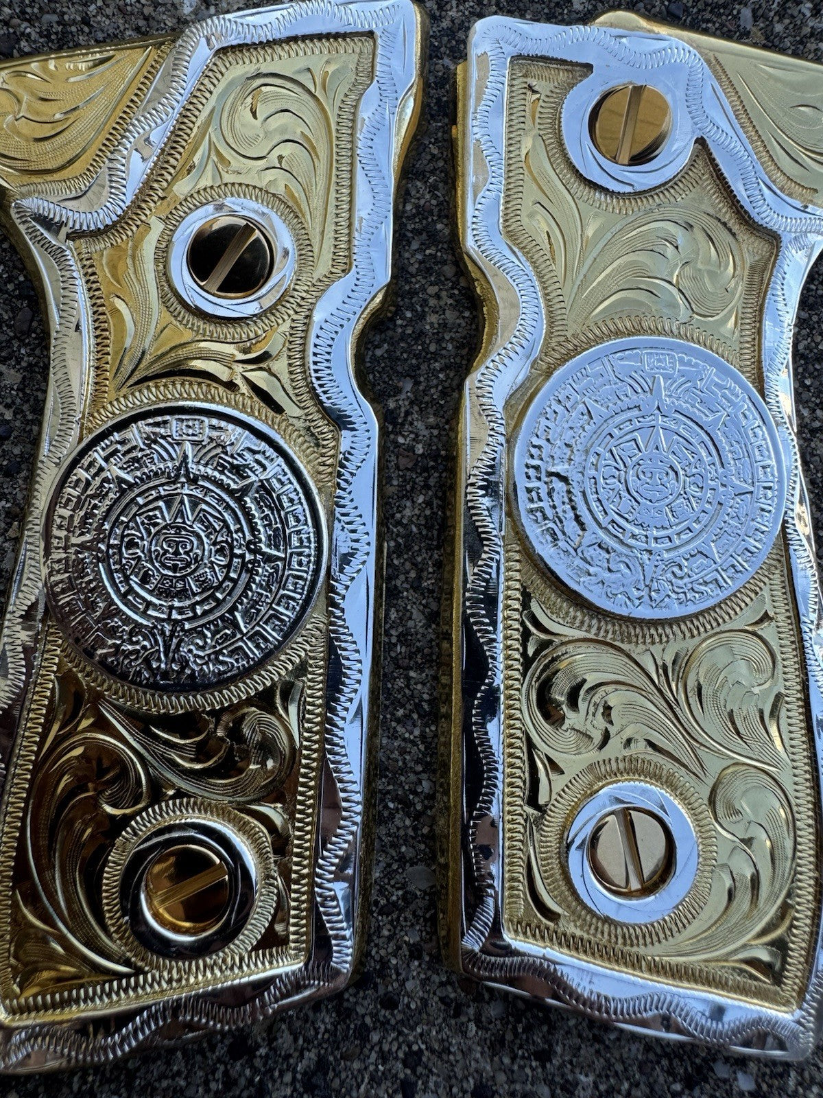 Beretta 92FS Cachas Azteca Gold Plated Pistol Custom Grips & Gold Screws