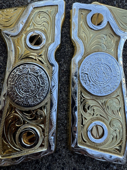 Beretta 92FS Cachas Azteca Gold Plated Pistol Custom Grips & Gold Screws