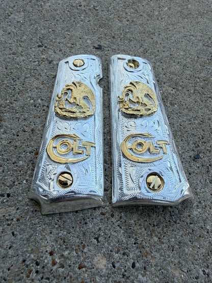 1911 45 38 Super Full Size Mexican Eagle Gold Gun Pistol Grip Cachas & 24K Screw