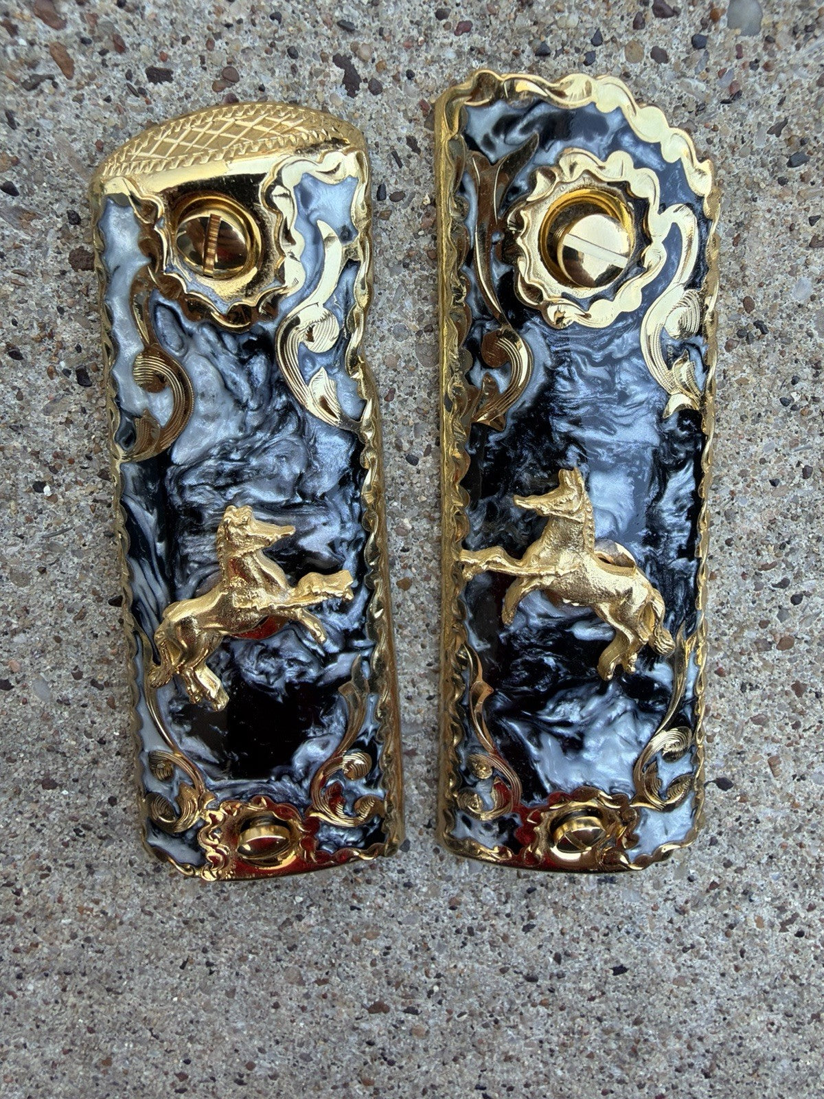 1911 45 38 Super Full Size Horse Gold Gun Pistol Grip Cachas & 24K Screws