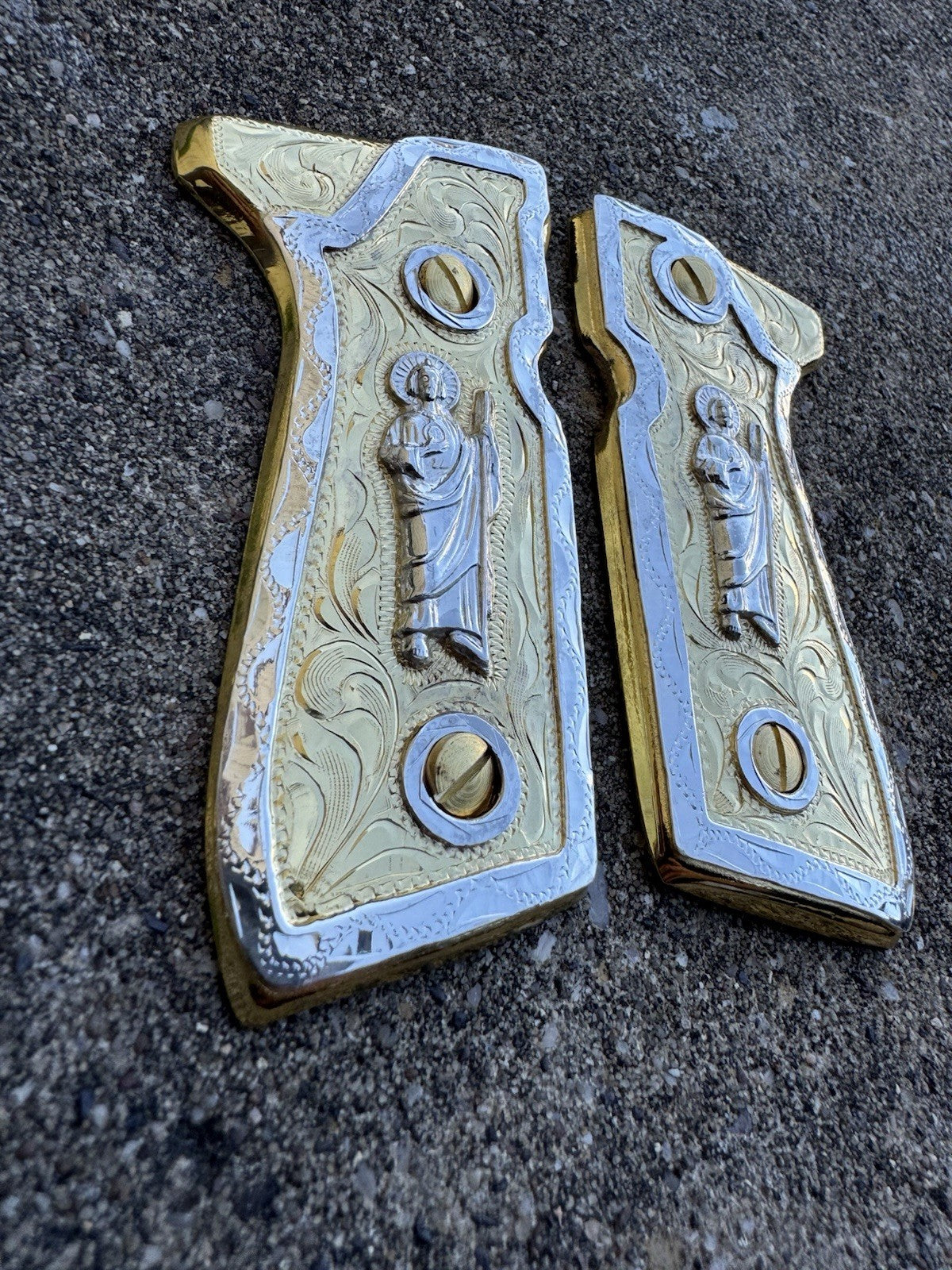 Beretta 92FS Cachas San Judas Gold Plated Pistol Custom Grips & Gold Screws