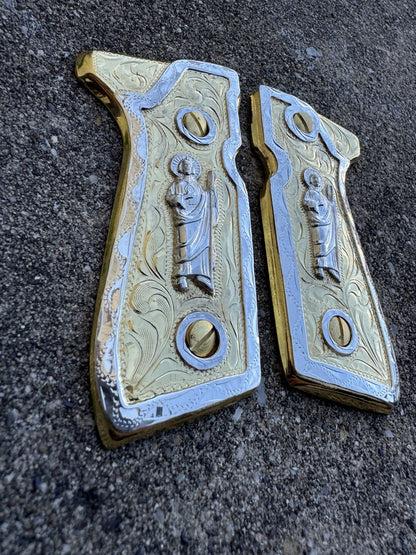 Beretta 92FS Cachas San Judas Gold Plated Pistol Custom Grips & Gold Screws