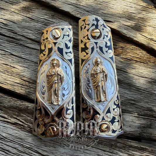 1911 45 38 Super Full Size San Judas Gold Gun Pistol Grip Cachas & 24K Screws