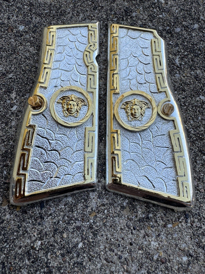 Browning Hi-Power 9mm Versace Gold Gun Pistol Grip Cachas & 2 24K Screws