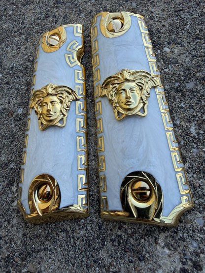 1911 45 38 Super Full Size Versace Gold Gun Pistol Grip Cachas & 24K Screws