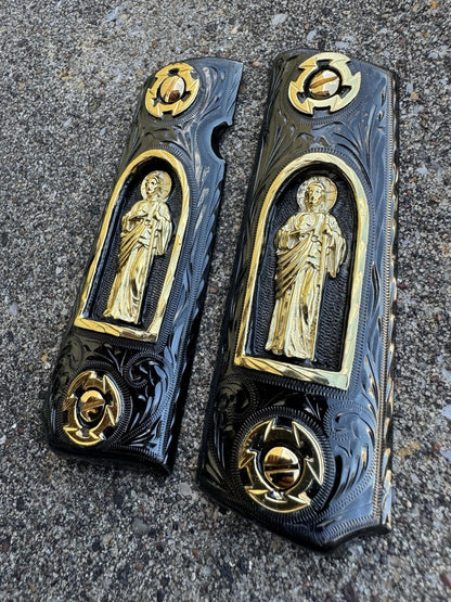 1911 45 38 Super Full Size San Judas Gold Gun Pistol Grip Cachas & 24K Screws