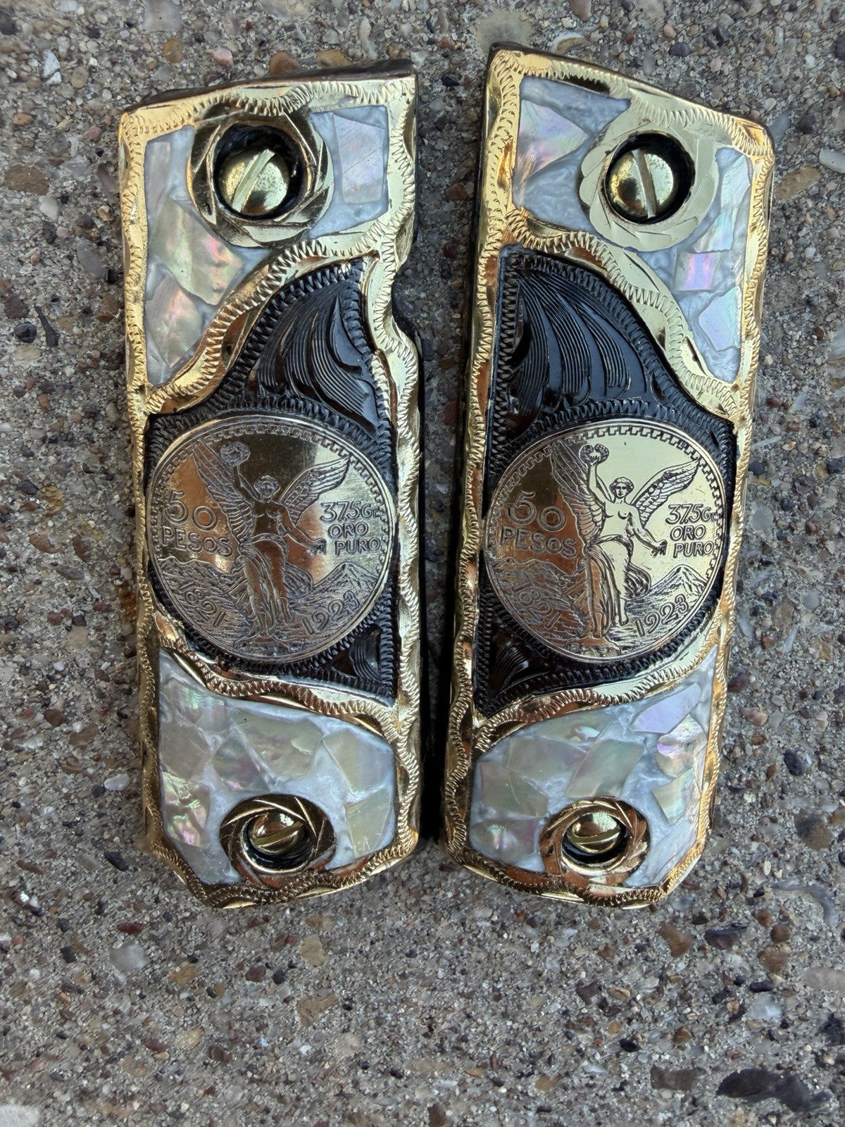 1911 45 38 Super Full Size Centenario Gold Gun Pistol Grip Cachas & 24K Screws