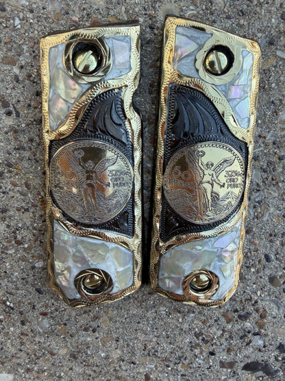 1911 45 38 Super Full Size Centenario Gold Gun Pistol Grip Cachas & 24K Screws